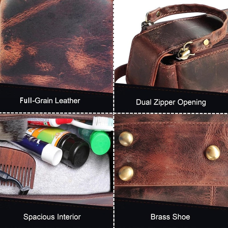 Leather Toiletry Bag Dopp Kit Travel Organizer Makeup Shaving Case2