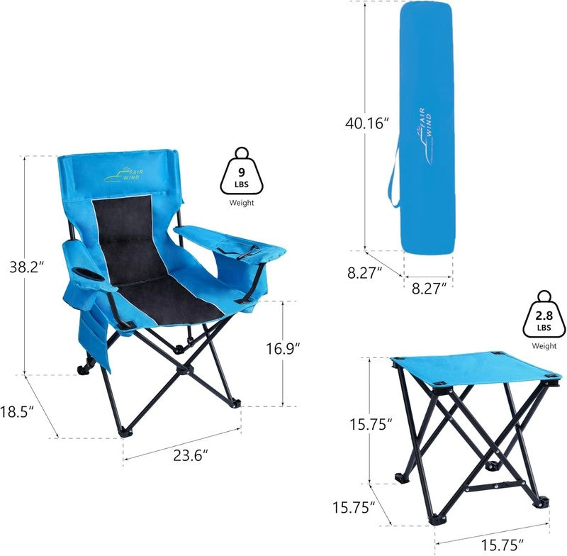 Oversized Padded Camping Chair with Footrest Stool Heavy Duty Cooler Bag Chair f2