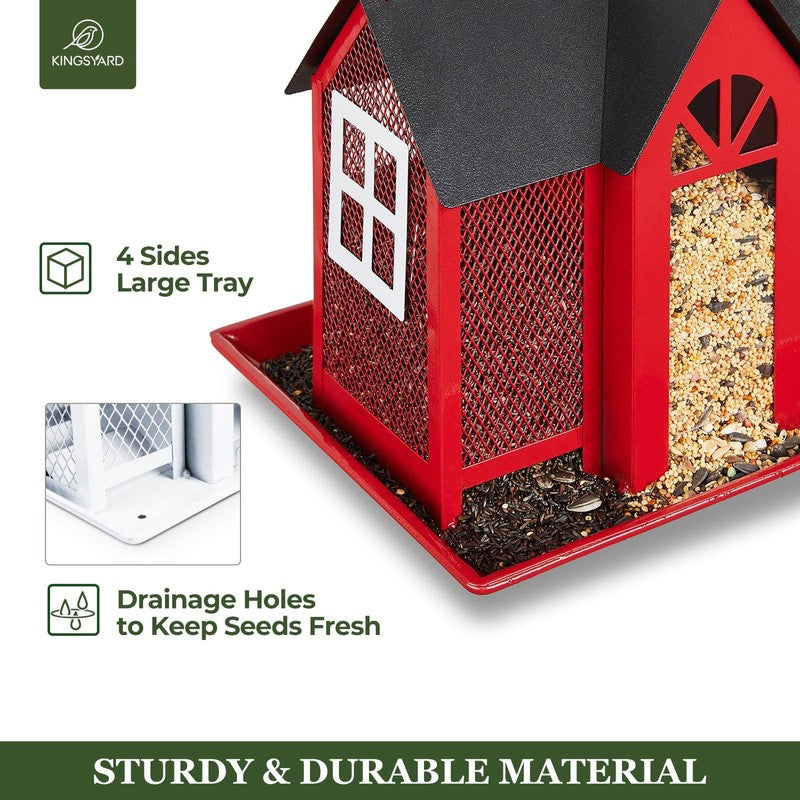 Red Metal Weatherproof Bird Feeder House, Triple Feeders for Finch & Cardinal2