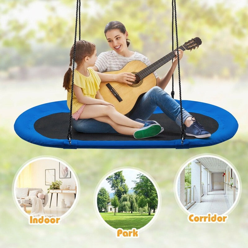 60" Saucer Tree Swing, Adjustable Outdoor Kids Giant Oval Platform, Blue3