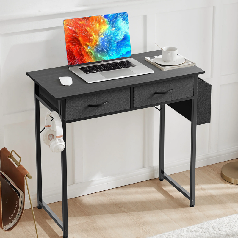 32" Small Desk w/ Fabric Drawers Vanity/Storage Desk for Bedroom Black0