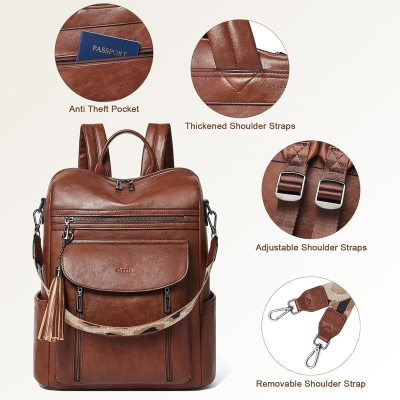 Women Laptop Backpack 15.6" Leather Travel Work Water Resistant Brown7