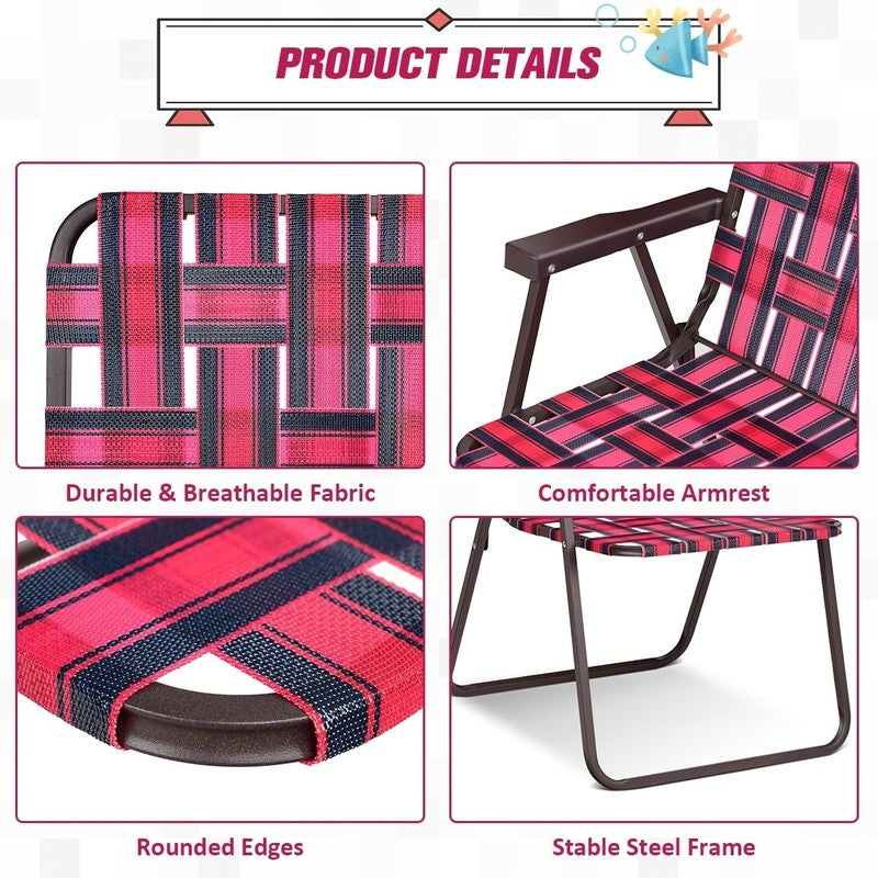6 Pack Folding Beach Chairs - Portable Camping Lawn Webbing Chairs3