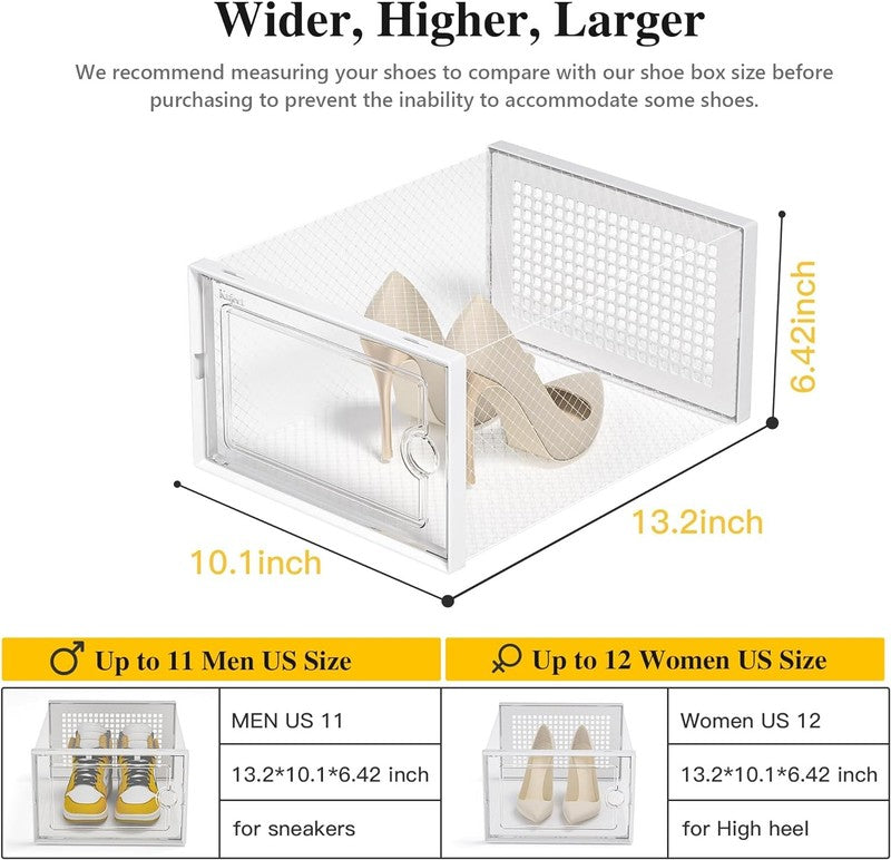 12 Pack X Large Clear Shoe Storage Boxes, Stackable Organizer Bins, White2