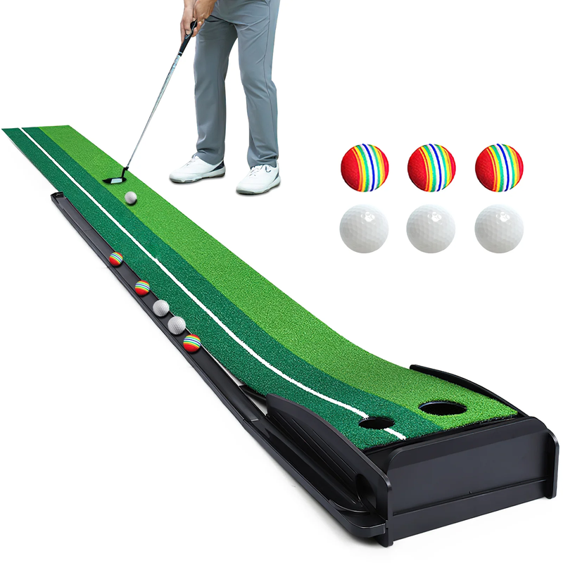 Putting Green Mat 9.9FT Golf Training Putting Mat with Auto Ball Return for Indo9