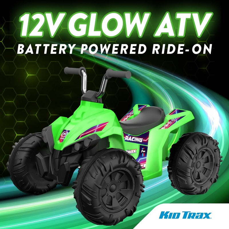 Kid Trax 12V Glow ATV Ride On Toy, Green, with LED Lights, Rechargeable Battery,1