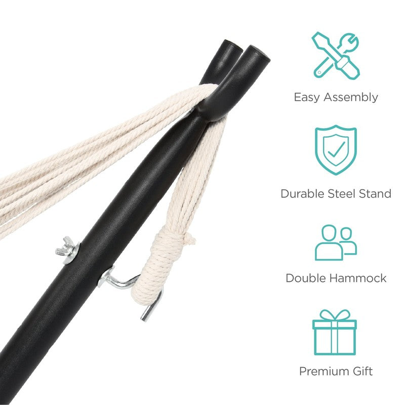 2-Person Cotton Hammock with Space Saving Steel Stand Garden Yard Outdoor 450Lb 2