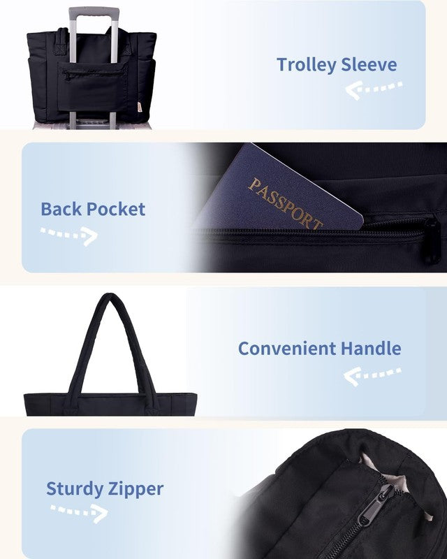 Puffer Tote Bag with Cup Holder & Laptop Compartment & Trolley Sleeve for Travel7