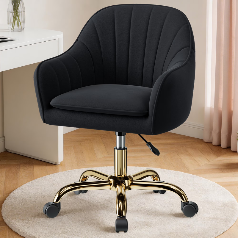 Office Desk Chair with Padded, Velvet Vanity Chair with Back and Wheels, Comfy H0