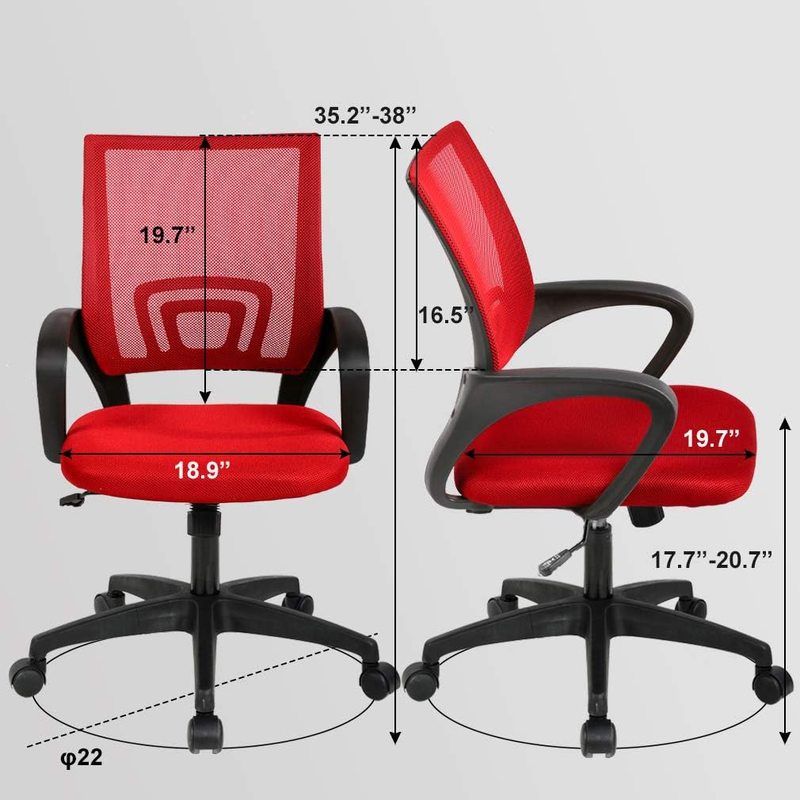 Ergonomic Office Chair Mid Back Swivel Desk Chair Lumbar Support Red2
