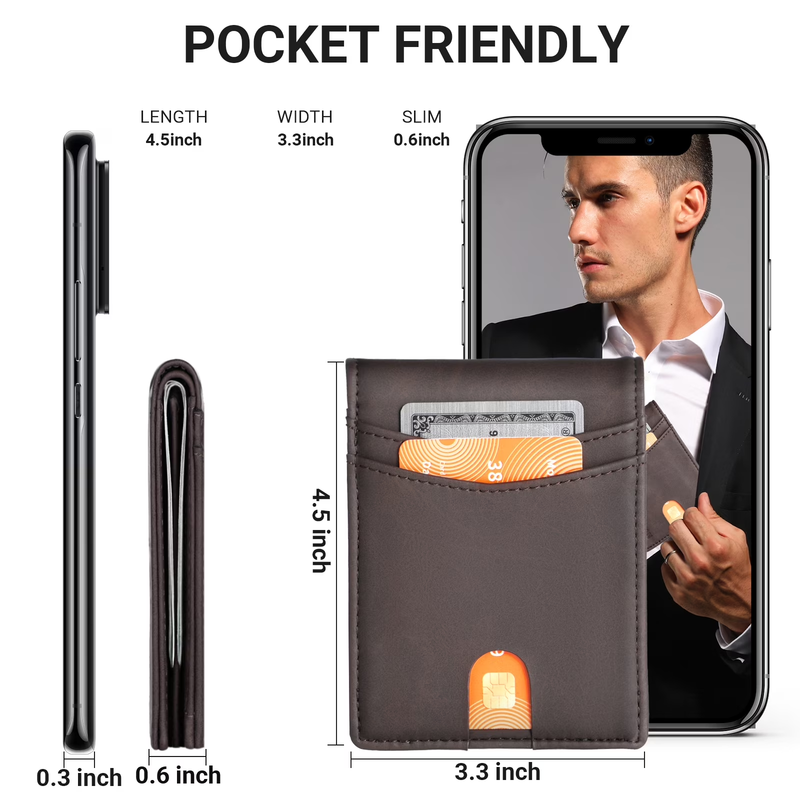 Men's Slim Leather RFID Blocking Bifold Wallet 2 ID Windows 15 Card Holder5