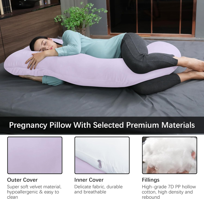 U Shaped Pregnancy Maternity Pillow 57" Full Body Sleep Support Purple2