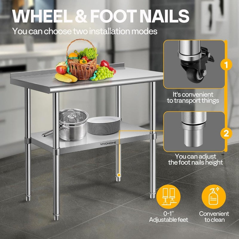 Stainless Steel Work Table 24x36 w/ Backsplash & Wheels Commercial Prep Table3