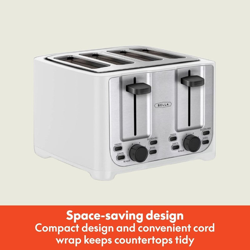 4 Slice Toaster, Wide Slots, Reheat/Defrost, Crumb Tray, Auto Shut-Off, White1