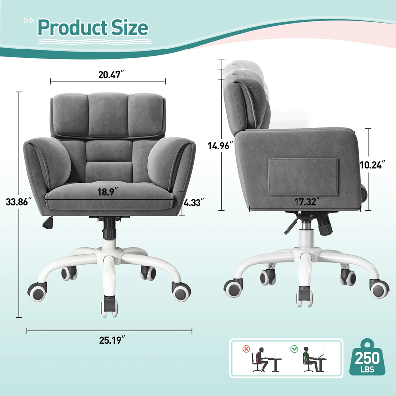 Adjustable Office Chair with Wheels, Soft Touch Upholstered Desk Chair with Side4