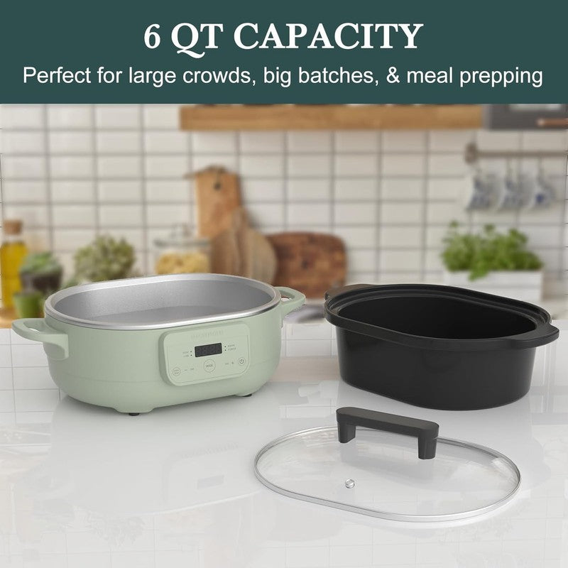6QT Programmable Slow Cooker w/ Nonstick Pot Keep Warm Sage Green3