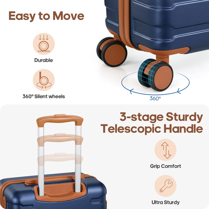 Carry on Luggage Set 3 Piece Hard Shell Luggage Sets with YKK Zipper Spinner Whe3