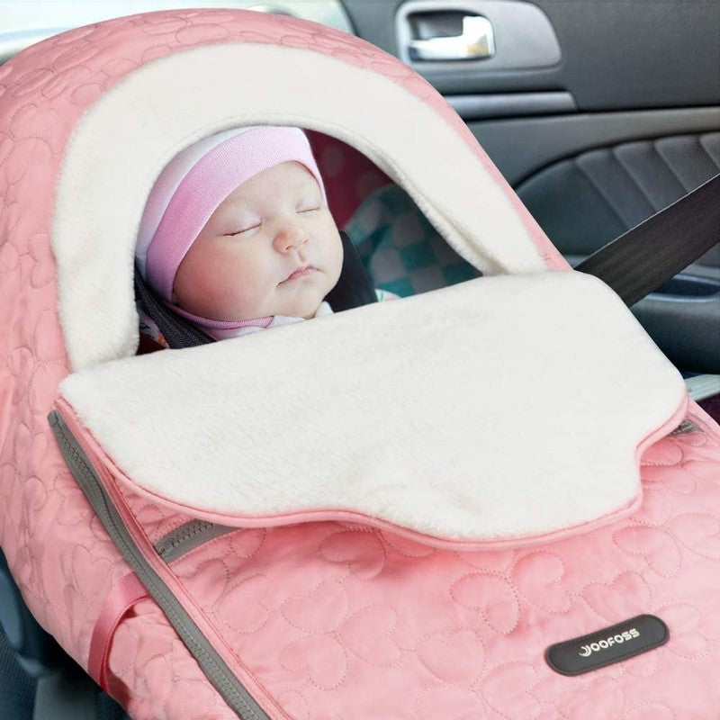 Winter Baby Car Seat Cover, Plush Fleece Canopy for Infants, Pink4