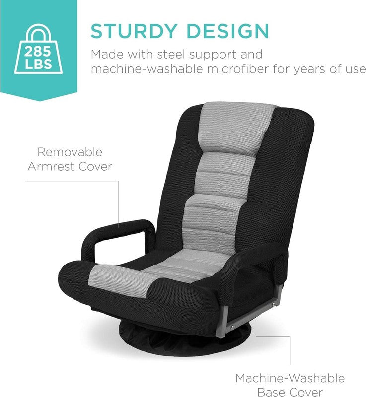 Gaming Floor Rocker Chair 360° Swivel, Lumbar Support Black/Gray5