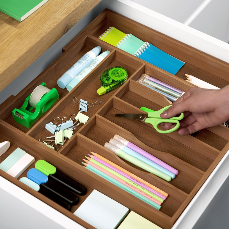 Bamboo Kitchen Drawer Organizer 9 Slot Silverware Utensil Cutlery Tray4
