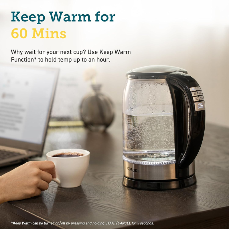 1.7L Electric Kettle Temp Control 6 Presets Keep Warm 1500W Black2