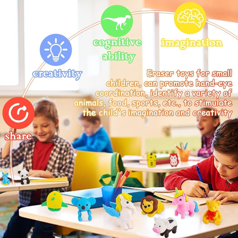 60Pcs Animal Erasers Desk Pets for Kids Animal Pencil Erasers Bulk Puzzle Eraser8