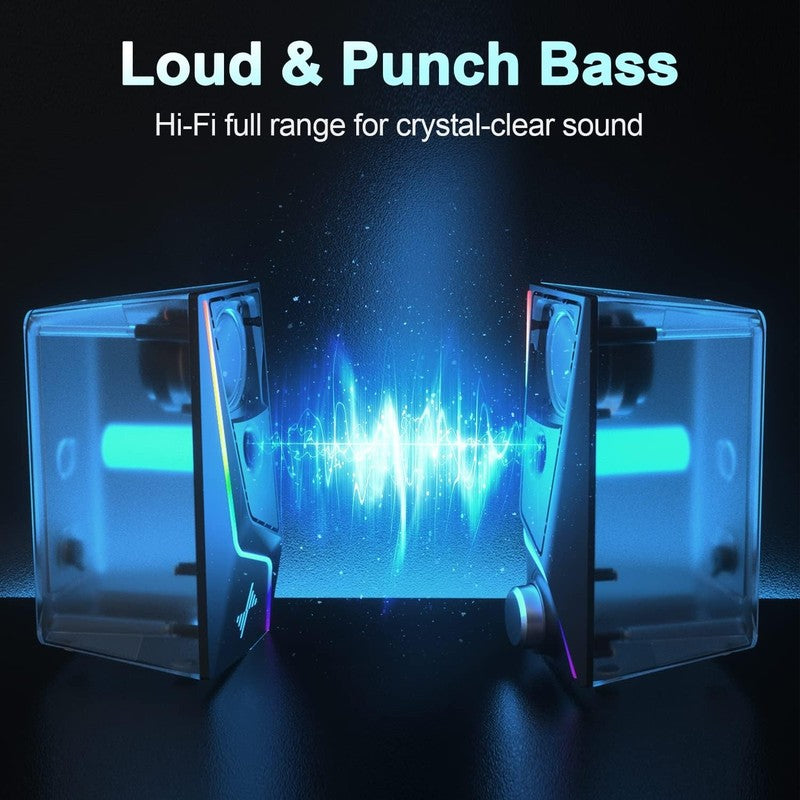 Nylavee PC Computer Speakers USB 3.5mm RGB 6 Modes Bass Boost Desktop2