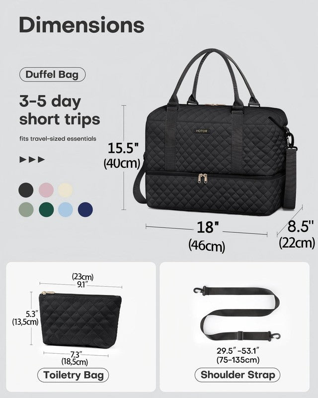 Travel Duffel Bag with Shoe Compartment, Carry-On Size, 15.5" X 18.0" X 8.5", Bl1