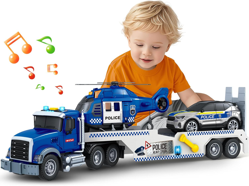 21" Semi Truck Toy, 3 4 5 6 Year Old Boys Toddlers Police Truck Toy with Racing10