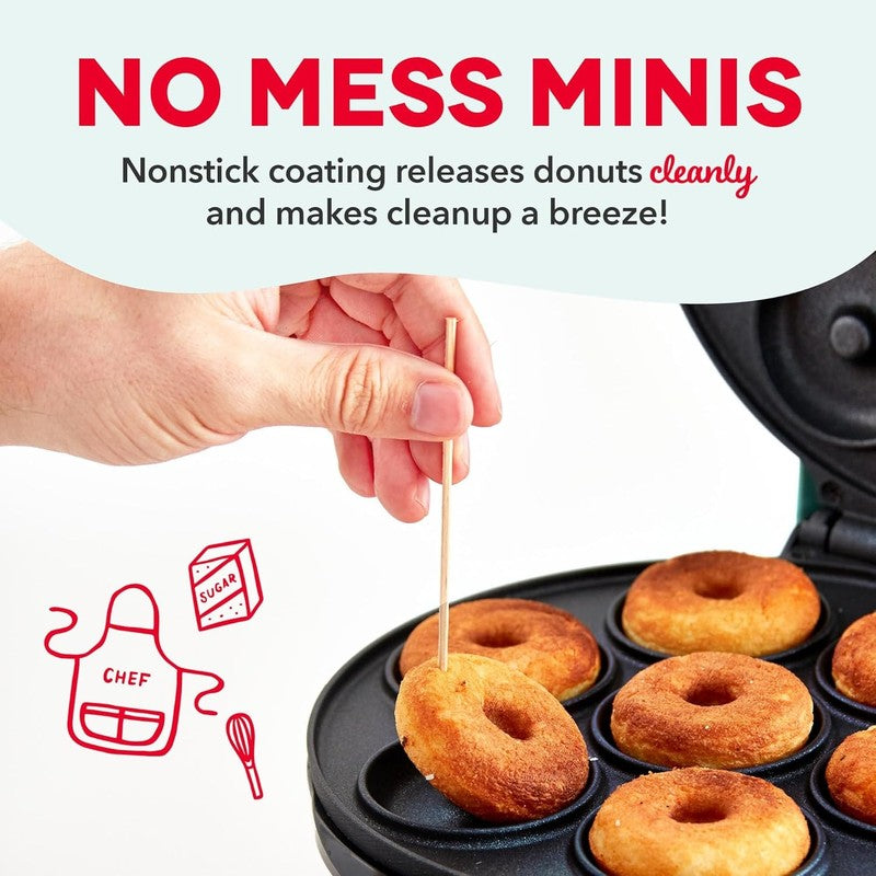Express Mini Donut Maker Nonstick Double-Sided Makes 7 Space Saving Aqua3