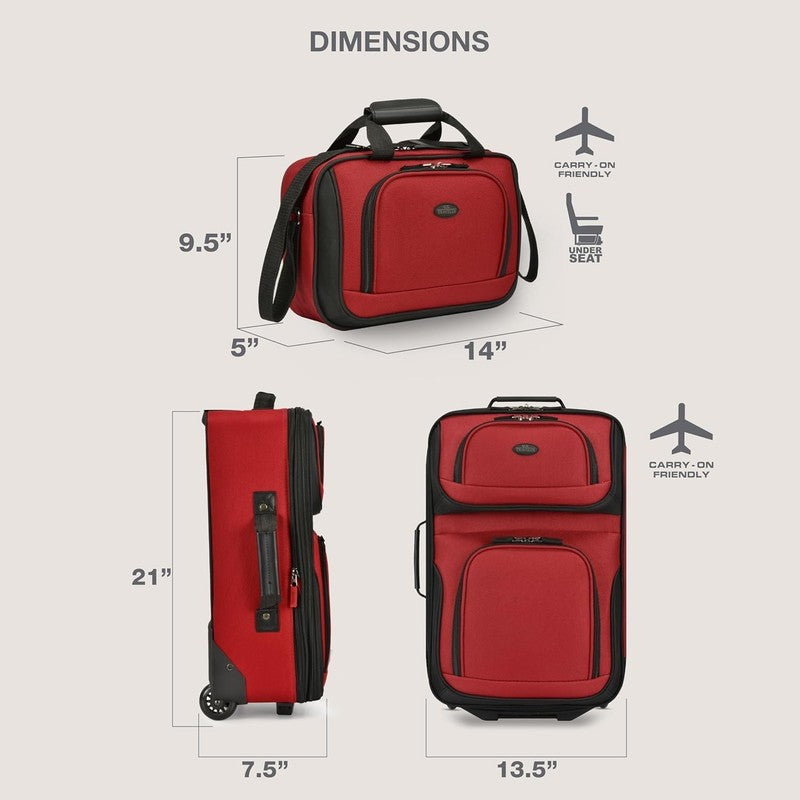 Rio Rugged Fabric Expandable 2 Piece Rolling Carry On Luggage Set Red4