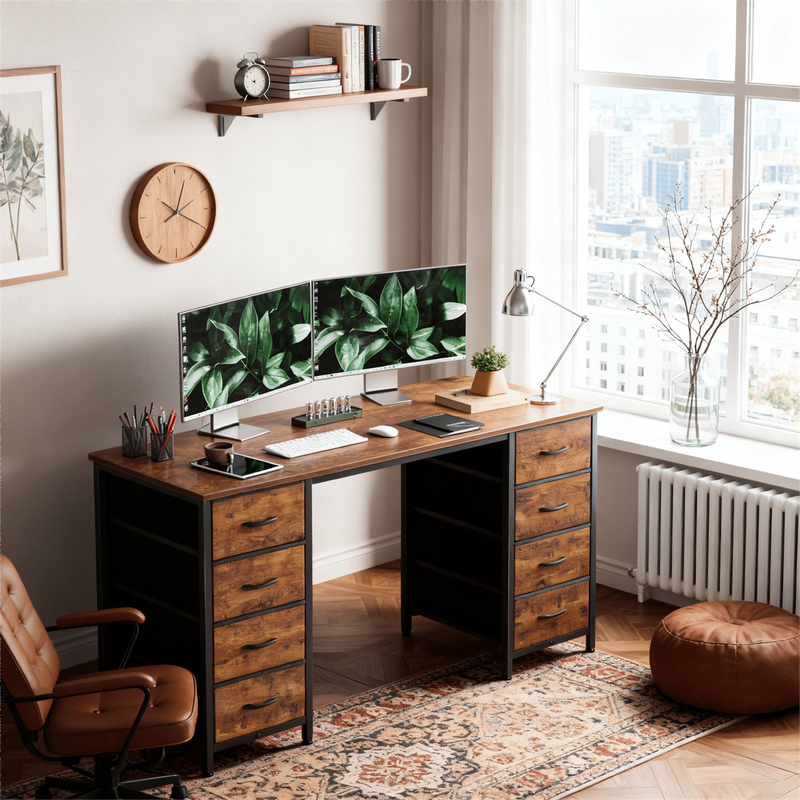 47 Inch Computer Desk with 8 Fabric Drawers, Home Office Desk Workstation for St2