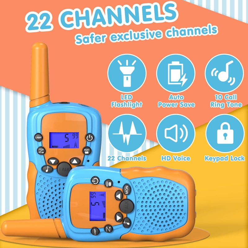 Kids Walkie Talkies 22 Channel 2 Way Radio 3 Mile Range Flashlight LCD2