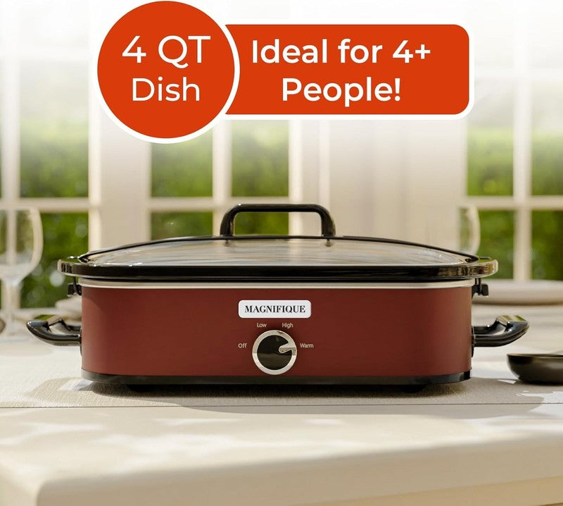 4QT Slow Cooker w/ Ceramic Nonstick Dish Temp Control Glass Lid2