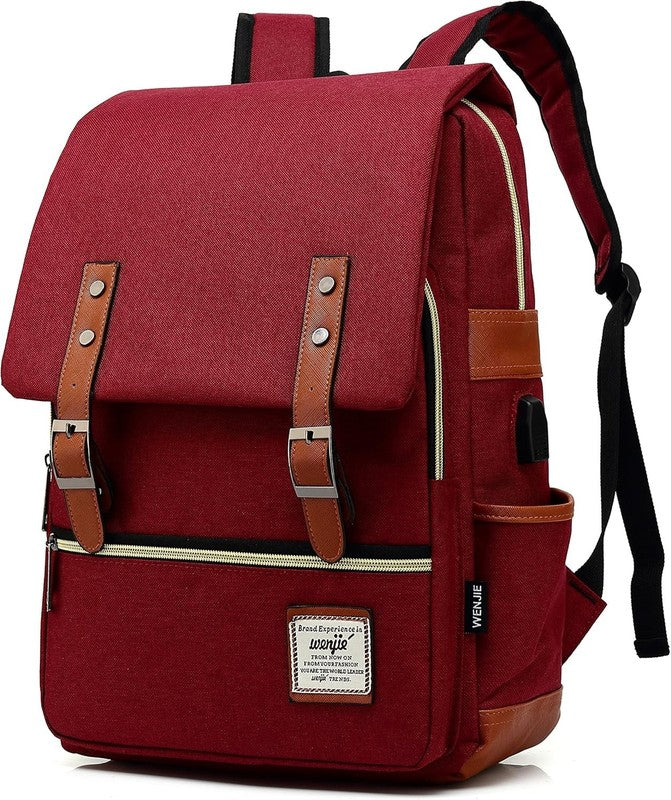 Vintage Laptop Backpack USB Charging Slim 15.6" Travel College Red1