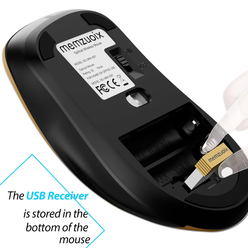 2.4G Wireless Mouse 1400 DPI 5 Button USB Receiver for PC Laptop Gold4