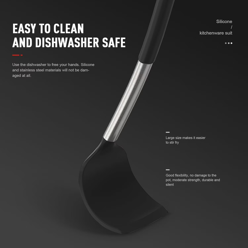 Silicone Cooking Utensils Set Heat Resistant Kitchen Tools Black2