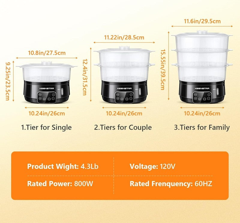 13.7QT Electric Food Steamer 3 Tier Digital BPA Free Veggie Cooker 800W7