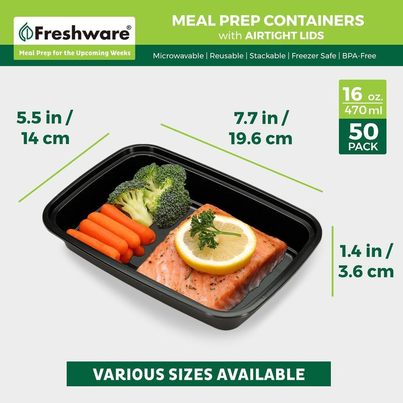 Meal Prep Containers [50 Pack] 1 Compartment Food Storage Containers with Lids, 3