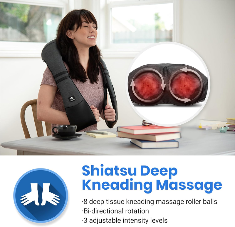 FSA Cordless Neck Massager with Heat Shiatsu Deep Tissue Pain Relief1