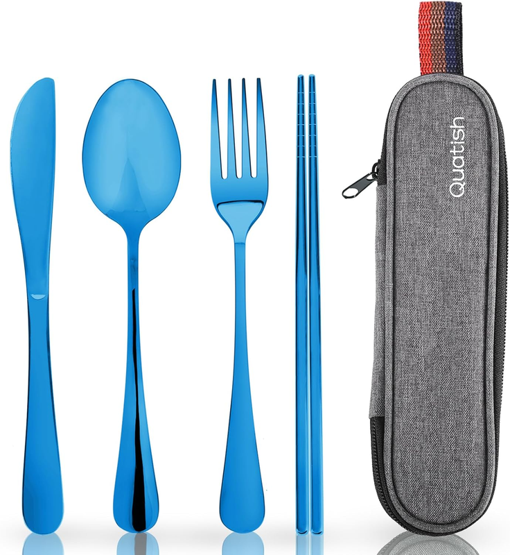 Reusable Travel Utensils Set Fork Spoon Stainless Steel with Case Blue10