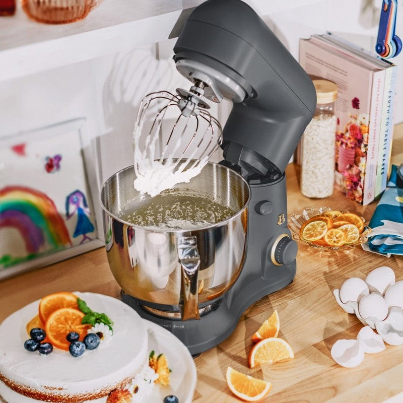 Beautiful 5.3 QT Stand Mixer w/ Flat Beater, Dough Hook by Drew Barrymore Gray5