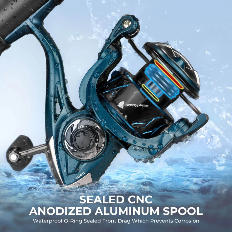 Spinning Fishing Reel Megajaws 39.5LBS Max Drag 6.2:1/5.2:1 Gear Ratio 10+11