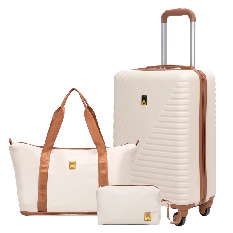 3 Piece Carry on Luggage Sets, Hardside Suitcase Set with Double Spinner Wheels,9