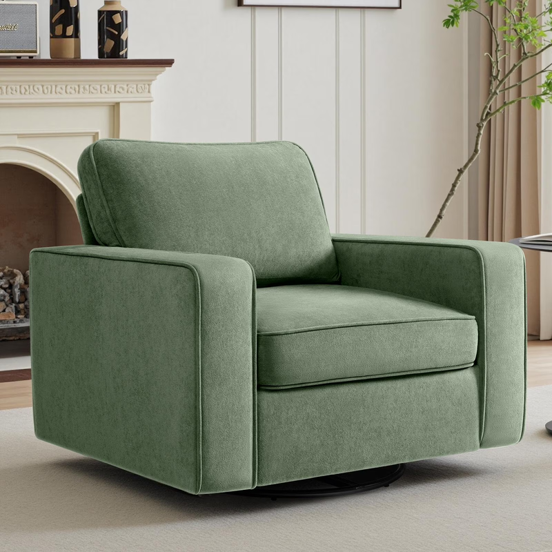 360° Swivel Accent Chair Comfy Upholstered Armchair Green0