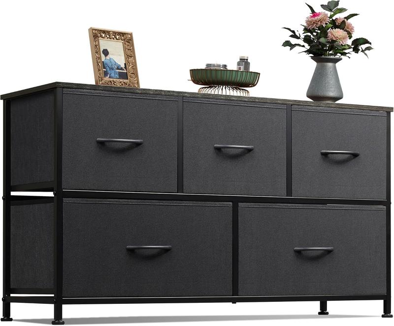 5 Drawer Fabric Dresser Chest Storage Organizer Bedroom Closet Charcoal Black9