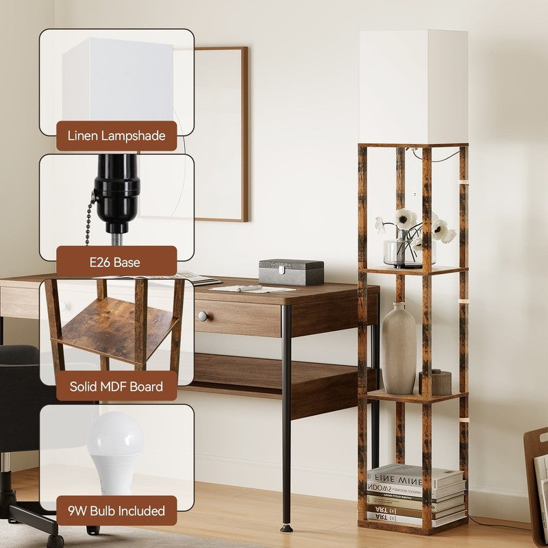 63" Brown LED Floor Lamp with Shelves, Modern Standing Lamp w/ Storage2