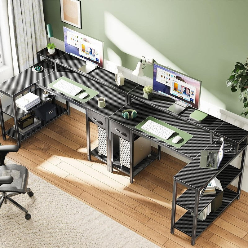 47'' L Shaped Gaming Desk LED Lights Power Outlets Reversible Black5