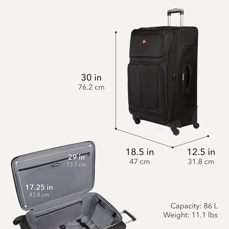 Sion Expandable Softside Spinner Luggage Large Checked Suitcase Black1