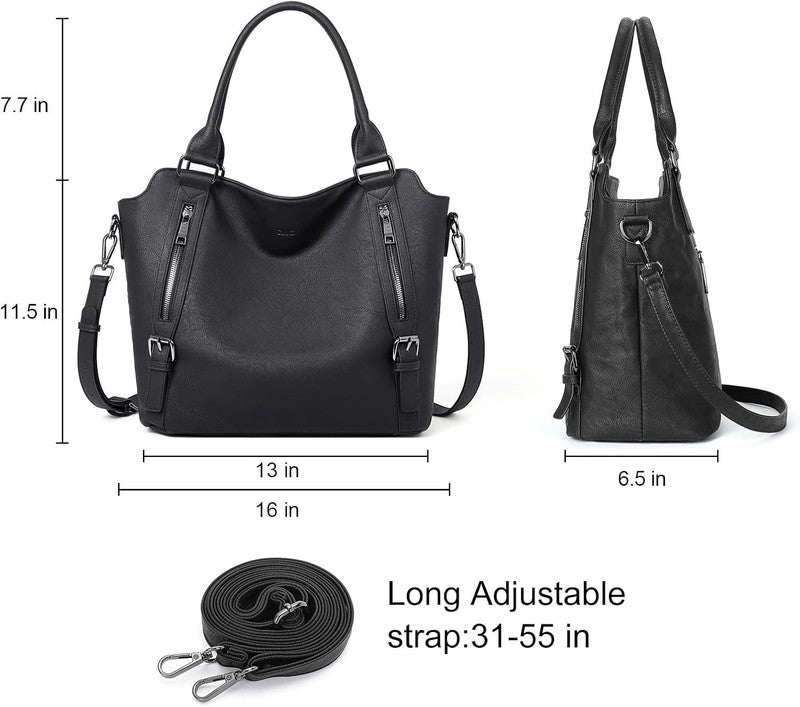 Large Women’s Hobo Bag Tote Purse w/ Multiple Pockets & Adjustable Strap Black2